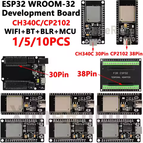 1/5/10PCS ESP32 TYPE-C USB CH340C CP2102 WiFi+Bluetooth Ultra-Low Power Dual Core ESP32-DevKitC-32 E