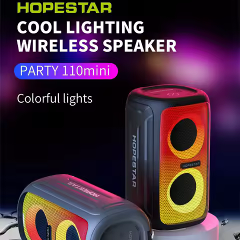 HOPESTAR 110Mini Outdoor Wireless Bluetooth Speaker LED Flame Light TWS Dual Speaker Interconnected 