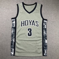 Embroidered Jersey Georgetown No. 3 Iverson Gray Dark Blue Mesh Retro American Mn Basketball Uniform