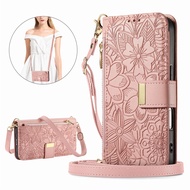 PU Leather Zipper Crossbody Flip Wallet Card Slot Phone Case For Samsung Galaxy S25 Plus S24 FE S23