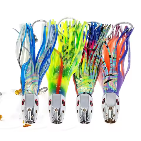 1pc 23cm185g Trolling Lure Bait Copper Head Octopus Squid Skirt Bait With Hook Big Game Drag Fishing