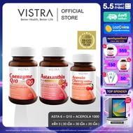 [ Asta 6 &amp; E + Q10 + Citrus : เซต 3 ขวด ] VISTRA ASTAXANTHIN 6 MG PLUS VITAMIN E ( 30 เม็ด) + VISTRA Acerola Cherry 1000 mg &amp; Citrus Bioflavonoids Plus ( 20 เม็ด) + VISTRA Coenzyme Q10 30 mg ( 30 เม็ด)