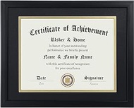 ELSKER&amp;HOME 8.5x11 Certificate Frame - Classic Black Color Frame - Displays Diploma 8.5x11 Inch with Mat - 11x14 Inch Without Mat - For Document/Photo(Double Mat - Matte Black with Gold Rim)
