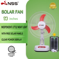 NSS Solar Fan Rechargable 14 inch Solar Desk Fan with Panel Electric Fan Emergency Lights