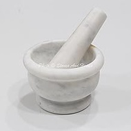 Stones And Homes Indian White Mortar and Pestle Set Large Bowl Marble Medicine Pills Stone Grinder for Kitchen and Home 4 Inch Polished Decorative Round Medicine Pills Stone Grinder - (10 x 7 cm)