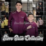 Baju Koko Couple Ayah Anak Laki Laki Burgundy Lengan Panjang Motif Mahesa Bahan Toyobo Import Terbar