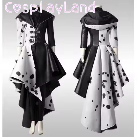 Cruella Costume Cosplay Evil Queen Black White Evening Party Dress Fashion Emma Magic Outfit Women F