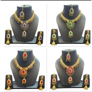 Indian Crystal necklace Worn with Satin Fabric Lehenka thai Dress from india wear with saree lehenga