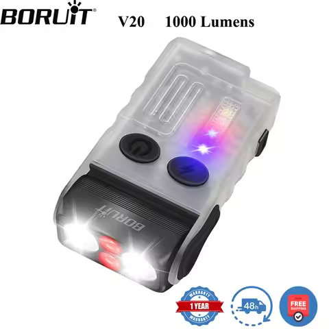 BORUiT V20 Fluorescence Buzzer EDC LED Keychain Flashlight Head Swivels Type-C Rechargeable Work Lig