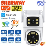Tuya Dual Lens 5G WiFi IP Camera Outdoor 4K 8X Zoom Dual Screen PTZ Security Camera IR Night Vision 
