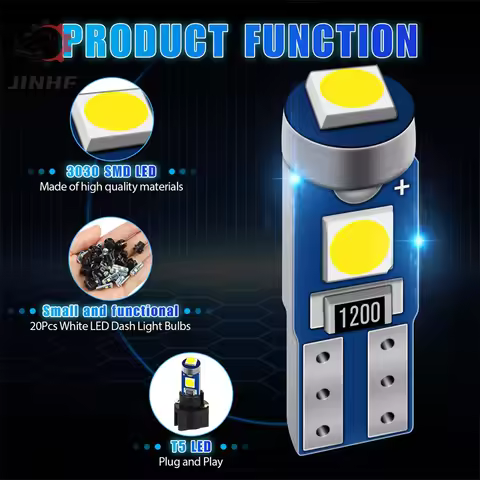 20Pcs 12V Canbus T5 58 74 286 W1.2W 3030 LED 3SMD Wedge LED Light Car Dashboard Instrument Panel Lam