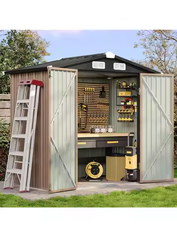 6.2x4 FT Shed Outdoor Storage Shed with Lockable Doors & Slooping Roof Metal Garden Tool Shed for Ba