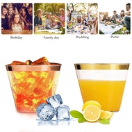 4X Golden Plastic Cups 9 Oz Disposable Cup Plastic Wine Glass Cups Transparent Plastic Cup for Parti