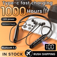 BONINE 1000Hours Wireless Earphones Bluetooth 5.3 Neckband Headphones LED Super Power Waterproof Spo