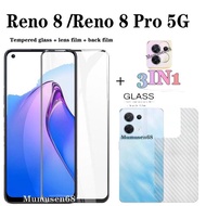 (3 in 1) For OPPO Reno8 8Z 8 Pro 5G tempered glass protective film Reno7 Z 5G Reno6/6z/Reno5 Reno7 5G Screen Tempered Glass+Camera Lens Film+Fiber Back Film