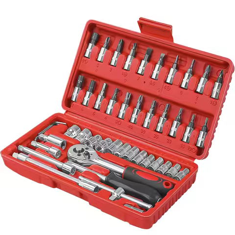 46PCS Small Drive Socket Ratchet Wrench Screwdriver Set, 1/4 Inch Metric Socket and Ratchet Wrench S