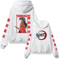 Yoriichi เสื้อมีฮู้ดดาบพิฆาตปิศาจเสื้อกันหนาวลายการ์ตูนผู้ชายเสื้อเสื้อสวมหัวสตรีแนวสตรีทแวร์ฮาราจูก