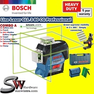 COMBO Bosch Line Level Laser GLL3-80CG Professional (Green Laser) AA Battery or 12v Battery &Charger