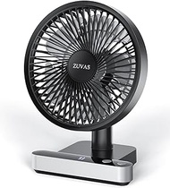 Zuvas Oscillating Desk Fan Small USB Fan Queit Personal Table Fan Battery Powered 7200mAh Rechargeable Portable Fan 4 Speed Air Circulation with LED Display for Home Office Bedroom, 5 inch