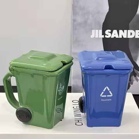 Creative Mug Funny Trash Can Cup 400ml Coffee Mug Global Collection Ceramic Milk Cup with Lid And Sp