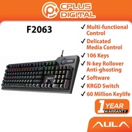 AULA F2063 Wired Mechanical Keyboard Multi-functional Media Control 106 Keys N-key Rollover Anti-gho