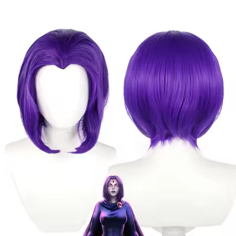 Women Superhero Cosplay Raven Purple Bob Straight Hair Wig
