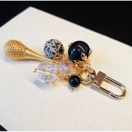 ROSYGRACE Handcrafted Bag Charm with Obsidian, Dalmatian Jasper and Clear Quartz