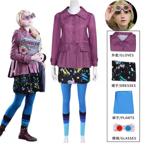 Magic Movie Luna Cosplay Costume Lovegood Purple Checkered Coat Skirt Socking Suit Halloween Carniva