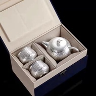 FC999 Pure Silver Ceramic Tea Pot Luxurious Ico Silver Tea Cup Tea Set for Home Use One Pot Two Cups