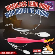 【Rotating Sequin】Lead Weedless Soft Plastic Hook Mata Kail Casting soft plastik Haruan Toman Siakap