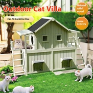 Rumah Kucing Kayu 2 Tingkat Outdoor Wooded Cat House Waterproof Rainproof 2 Level Stray Cat Villa Ki