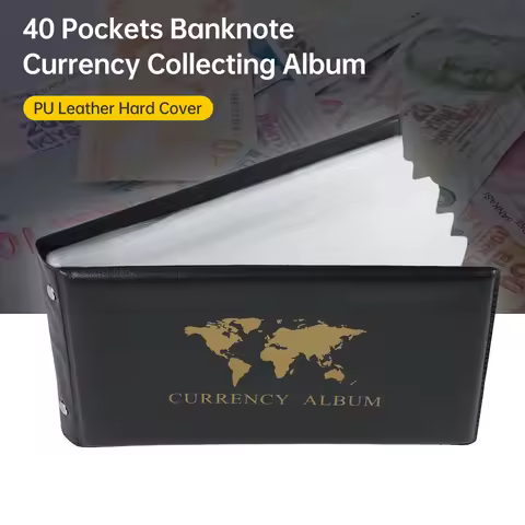 40 Pockets Banknote Currency Collecting Album 20 Sheets Clear Dollar Bill Holders World Money PU Lea
