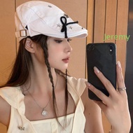 JEREMY1 Retro Star Forward Berets, Cotton Bow Y2k Painter Hat, French Korean Style Casual Streetwear