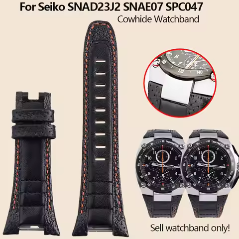 Notched Cowhide Watchband For Seiko Sportura Series SNAD23J2 SNAE07 SPC047 Leather Strap Wristband m