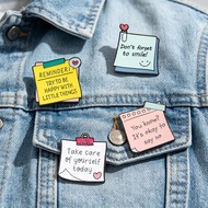 Cute Inspirational Quote Note Enamel Pins Alloy Metal Brooch Positive Affirmation Sticky Note Lapel 
