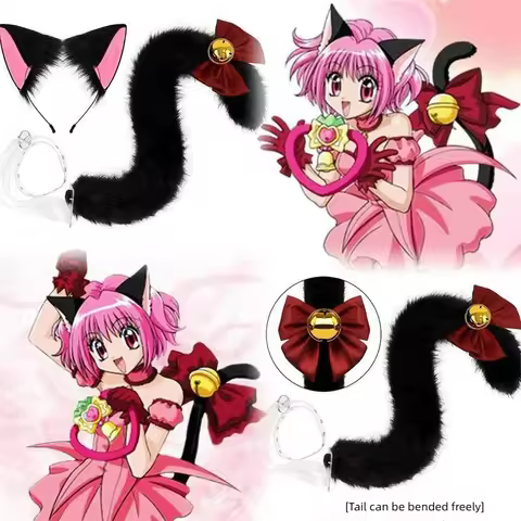Momomiya Ichigo Cosplay Ears Mew Ichigo Furry Tails Headwear Wig Anime Tokyo Mew Mew Cosplay Props C