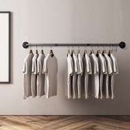 ราวแขวนผ้าท่อเหล็ก  ราวเหล็กแขวนผ้า 180cm Length Industrial Pipe Clothes Rack Space Saving Wall Mounted Hanging Garment Rack Detachable Clothing Rack ชั้นวางเสื้อผ้าเหล็ก