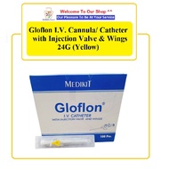 GLOFLON (I.V.CANNULA/ CATHETER WITH LUER LOCK, PORT & WINGS) 24G YELLOW_ IV CANNULA (PACKING: 100'S/