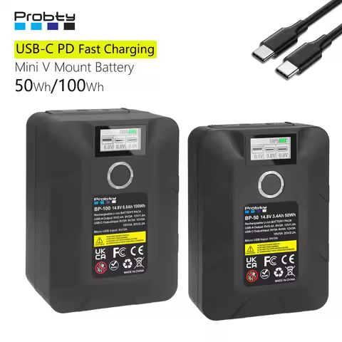 Mini V Mount Battery 14.8V 50Wh/100Wh PD Fast Charging with D-TAP USB-C USB-A For Sony FX3 BMPCC 4K 