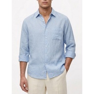 UNIQLO RELAXED FIT LINEN BLEND SHIRT - SOFT BLUE (L)