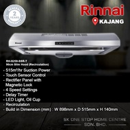 [Slim Hood] RINNAI 90cm Kitchen Hood | 515m³/hr Power | Touch Sensor | 4-Speed + Timer | w/ Ducting 