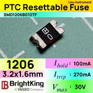 SMD1206B010TF 30V 100mA 270mA 1206 PTC Resettable Fuse YAGEO BrightKing