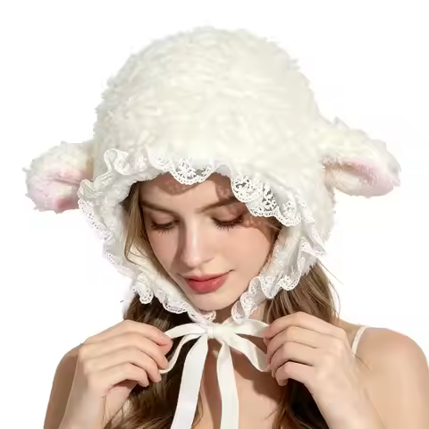 Sheep Hat Cute Warm Costume Headband with Adjustable Chin Ties Lamb Costume for Winter Outdoor Party