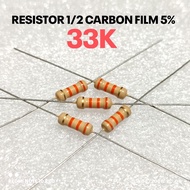 (10 PCS) RESISTOR 1/2W 1/2WATT 33K 33K KILO CF 5% ROHS