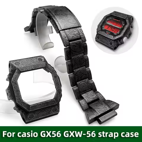 GX56/GWX56 Watch Band + Metal Bezel Case Strap for Casio G-Shock GXW56/GWX56BB -Stainless Steel Silv