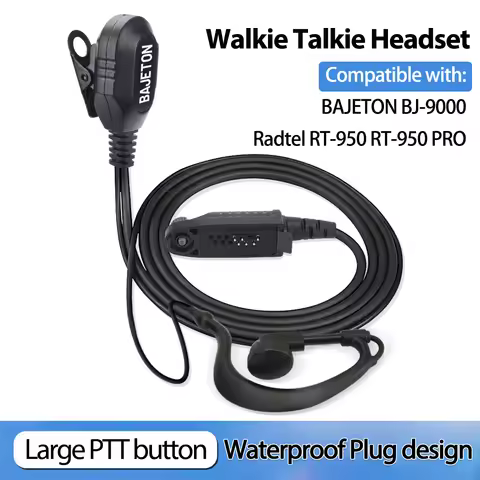 BAJETON Walkie Talkie Headphone Large PTT Button Mic Earpiece Headset Waterproof Plug Design For BJ-