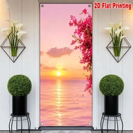 1pc, 2d flat printing Enchanting Door decor 70.9x 35.4in party banner Sunset Over Pink Ocean Polyest