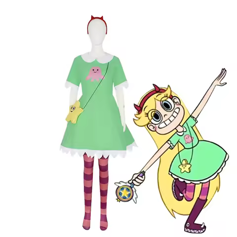 Halloween Fancy Costume Anime Star vs. the Forces of Evil Cosplay Star Butterfly Green Dress Red hea