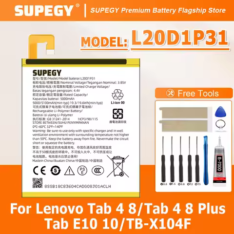 100% New Battery L20D1P31 For lenovo Tab 4 8/Tab 4 8 Plus /Tab E10 10/TB-X104F Battery + Free Tools