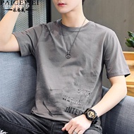◆T-shirt lengan pendek lelaki musim panas 2021 trend baju t-shirt longgar kapas versi Korea mencetak t-shirt lelaki atas